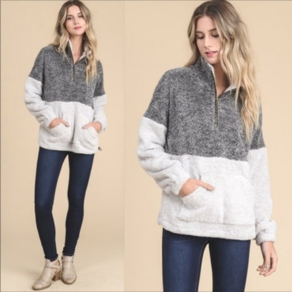 Pullover Charcoal Sweater SOFT Fleece Half Zip - Picture 3 of 7